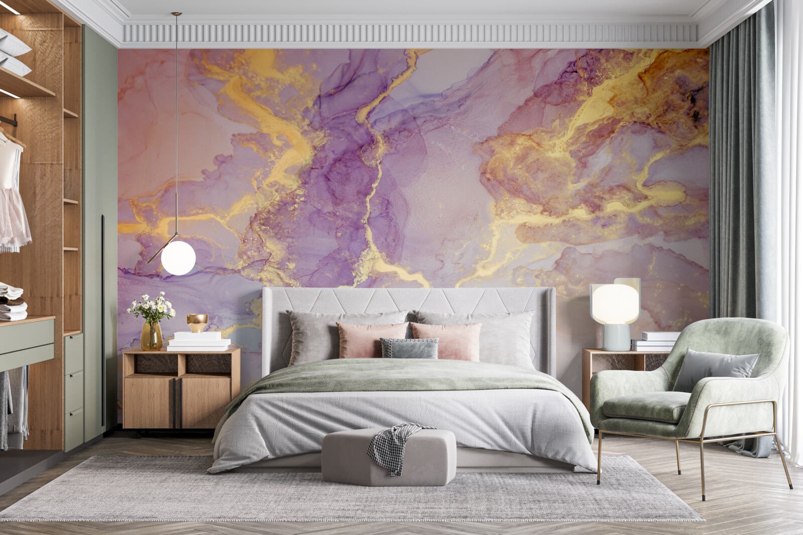 Фотошпалери бузкова рідина з золотистим відтінком