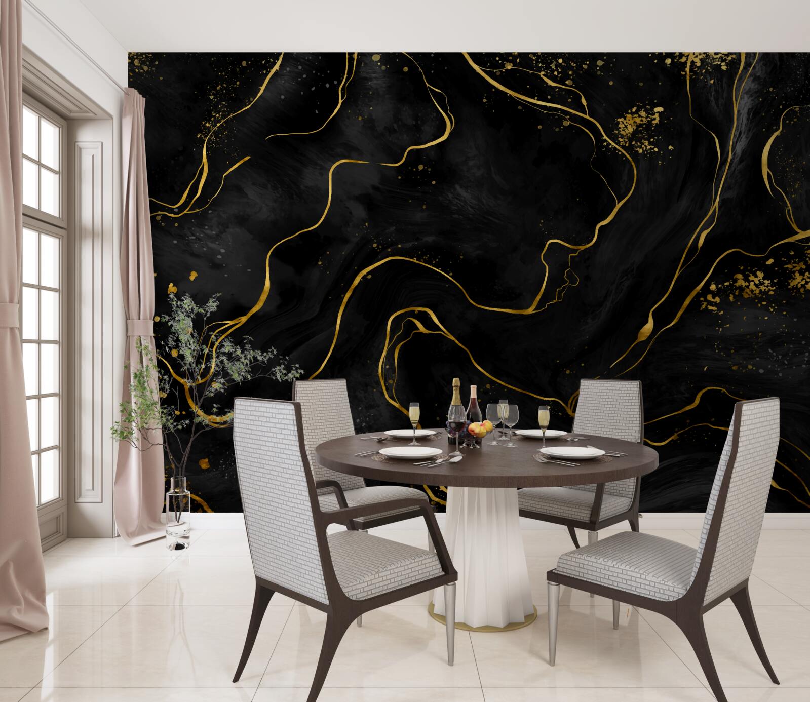 Фотошпалери мармурове тло у відтінках чорного та золотого