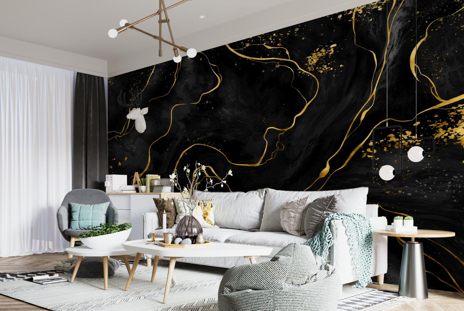 Фотошпалери мармурове тло у відтінках чорного та золотого