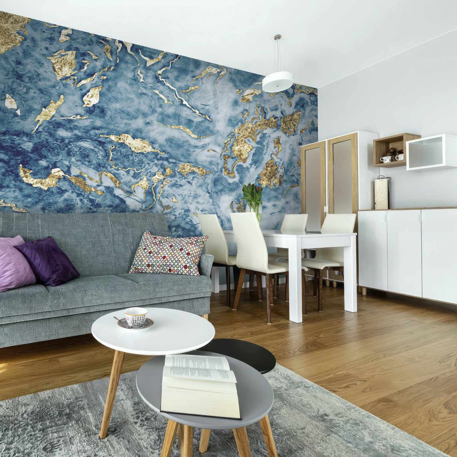 Фотошпалери блакитний мармур із золотими прожилками