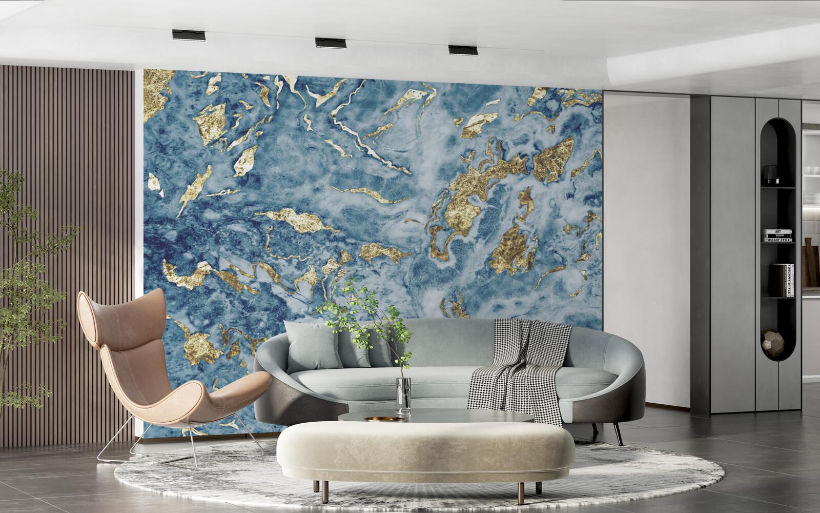 Фотошпалери блакитний мармур із золотими прожилками