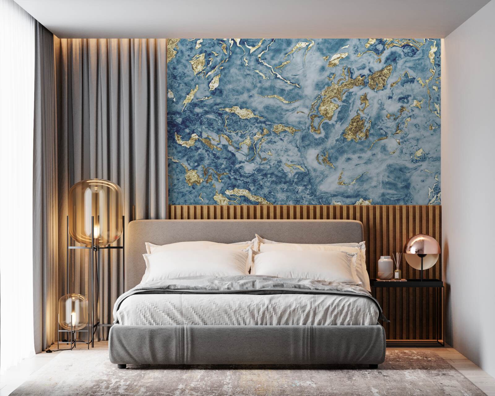 Фотошпалери блакитний мармур із золотими прожилками