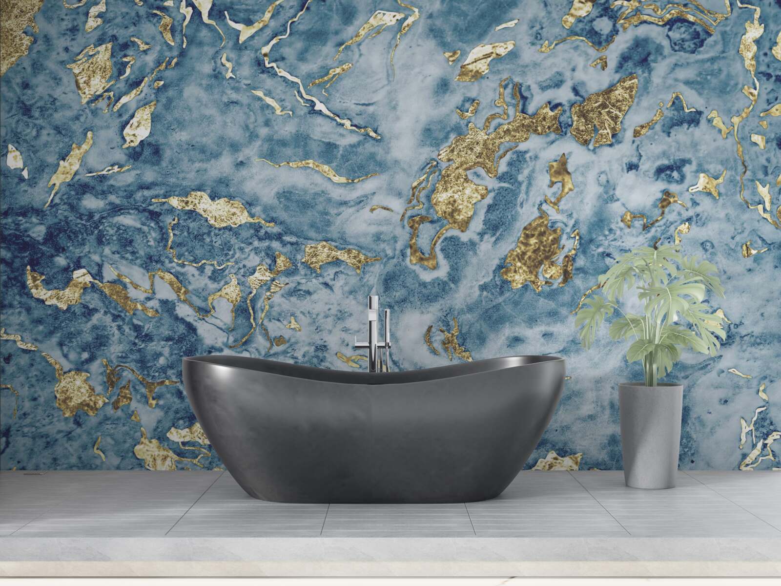 Фотошпалери блакитний мармур із золотими прожилками