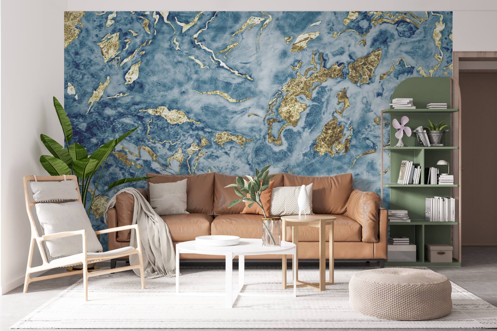 Фотошпалери блакитний мармур із золотими прожилками