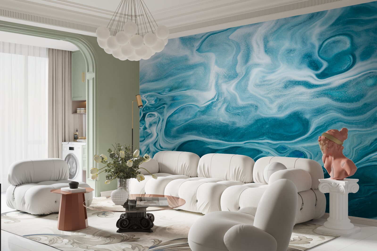 Фотошпалери ніжний бірюзовий відтінок мармуру