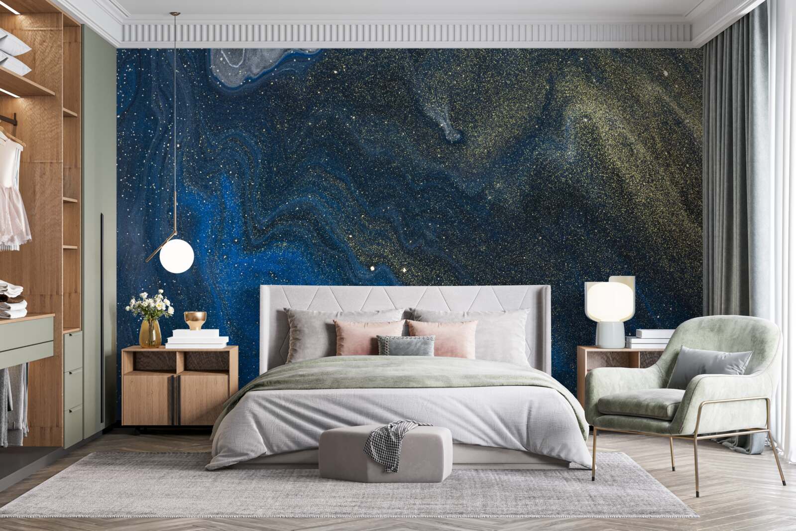 Фотошпалери синьо-золотий пил