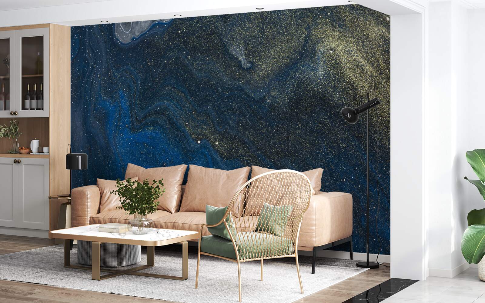 Фотошпалери синьо-золотий пил