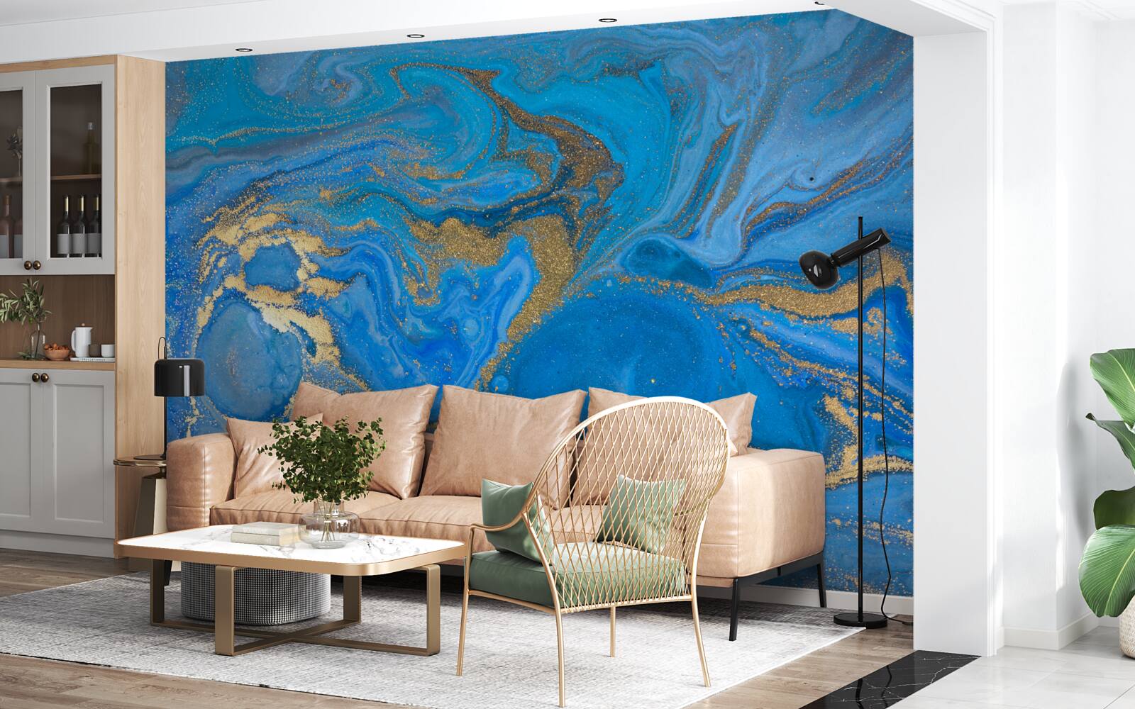 Фотошпалери синьо-золотий у стилі мармуру