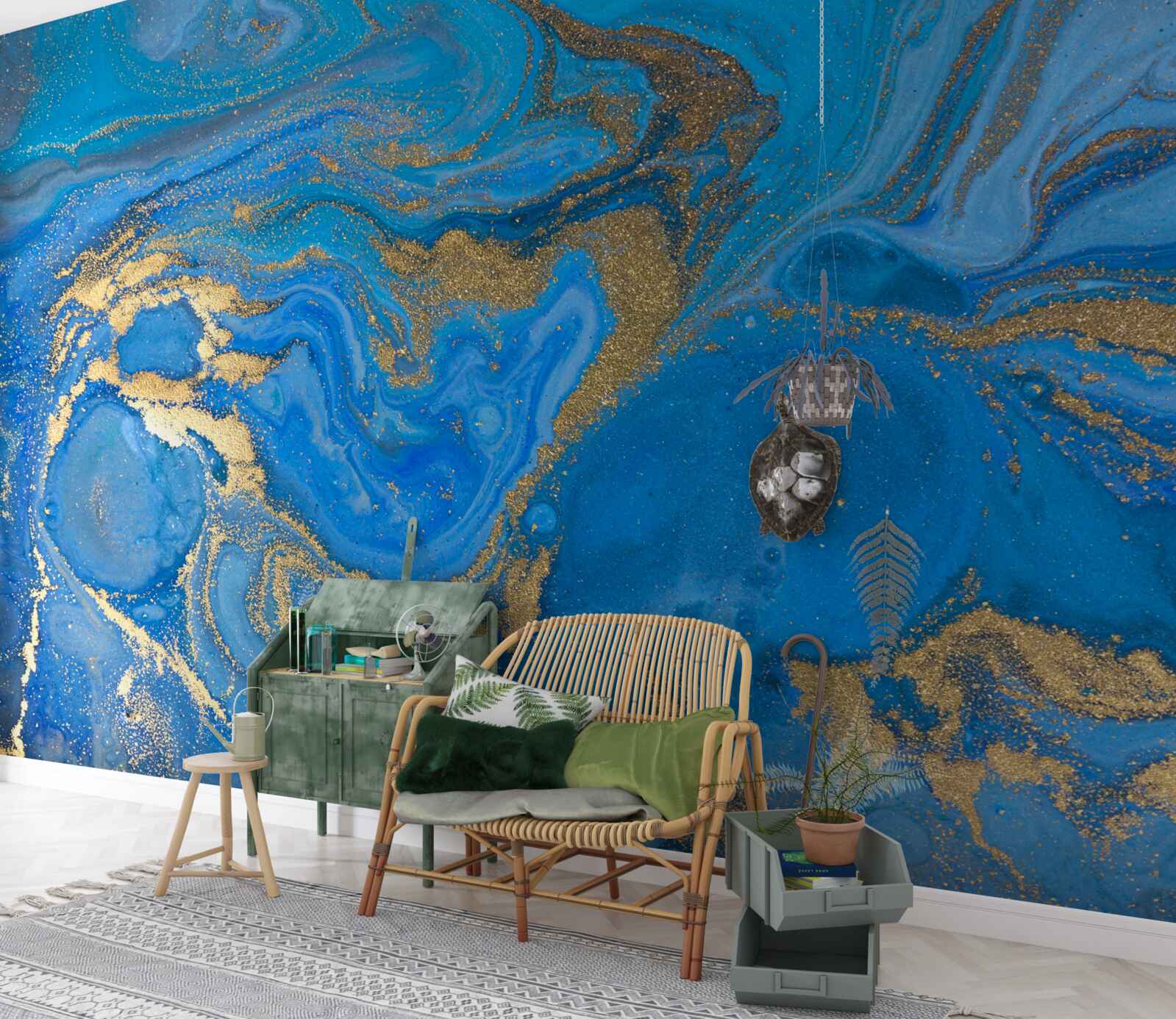 Фотошпалери синьо-золотий у стилі мармуру