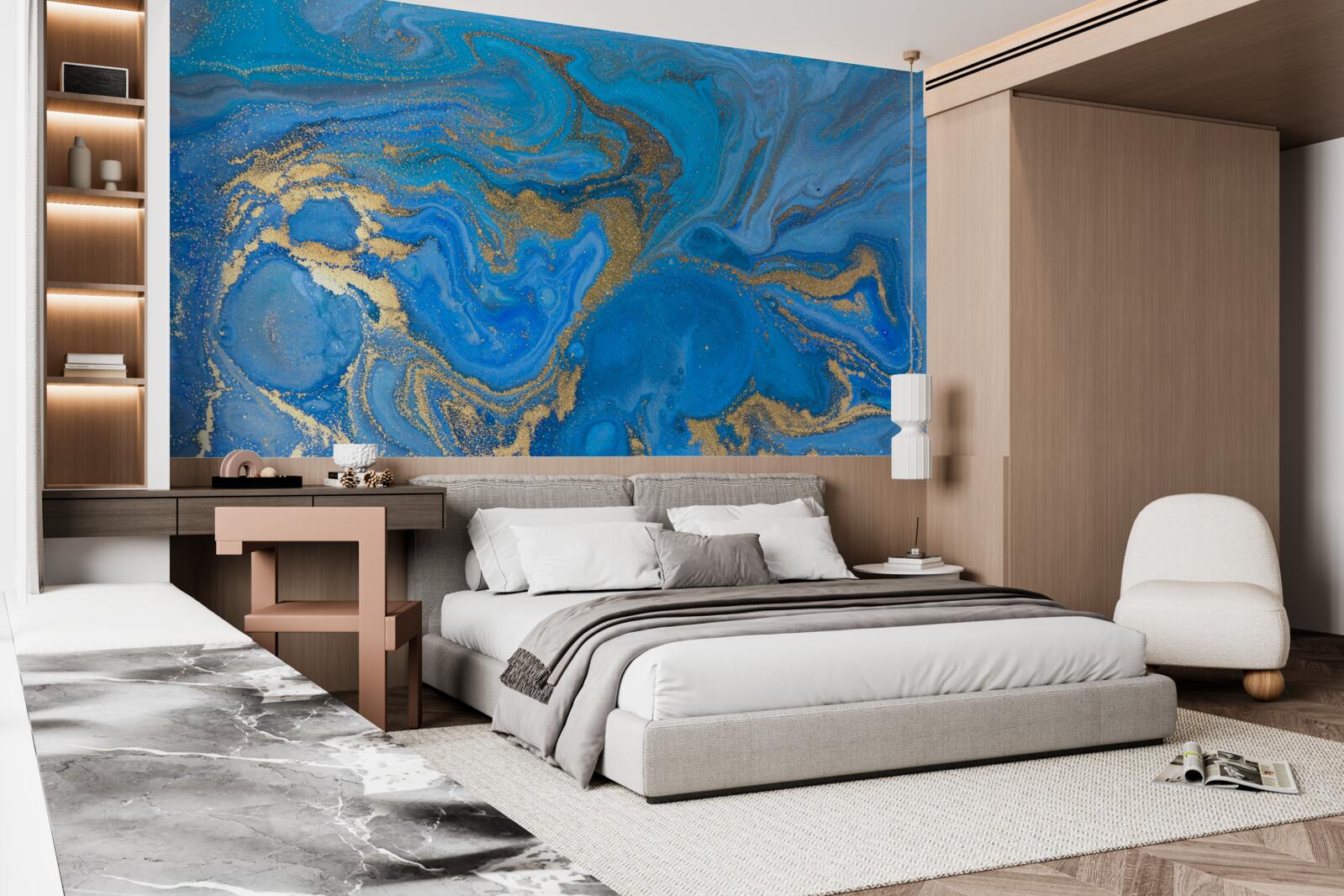 Фотошпалери синьо-золотий у стилі мармуру