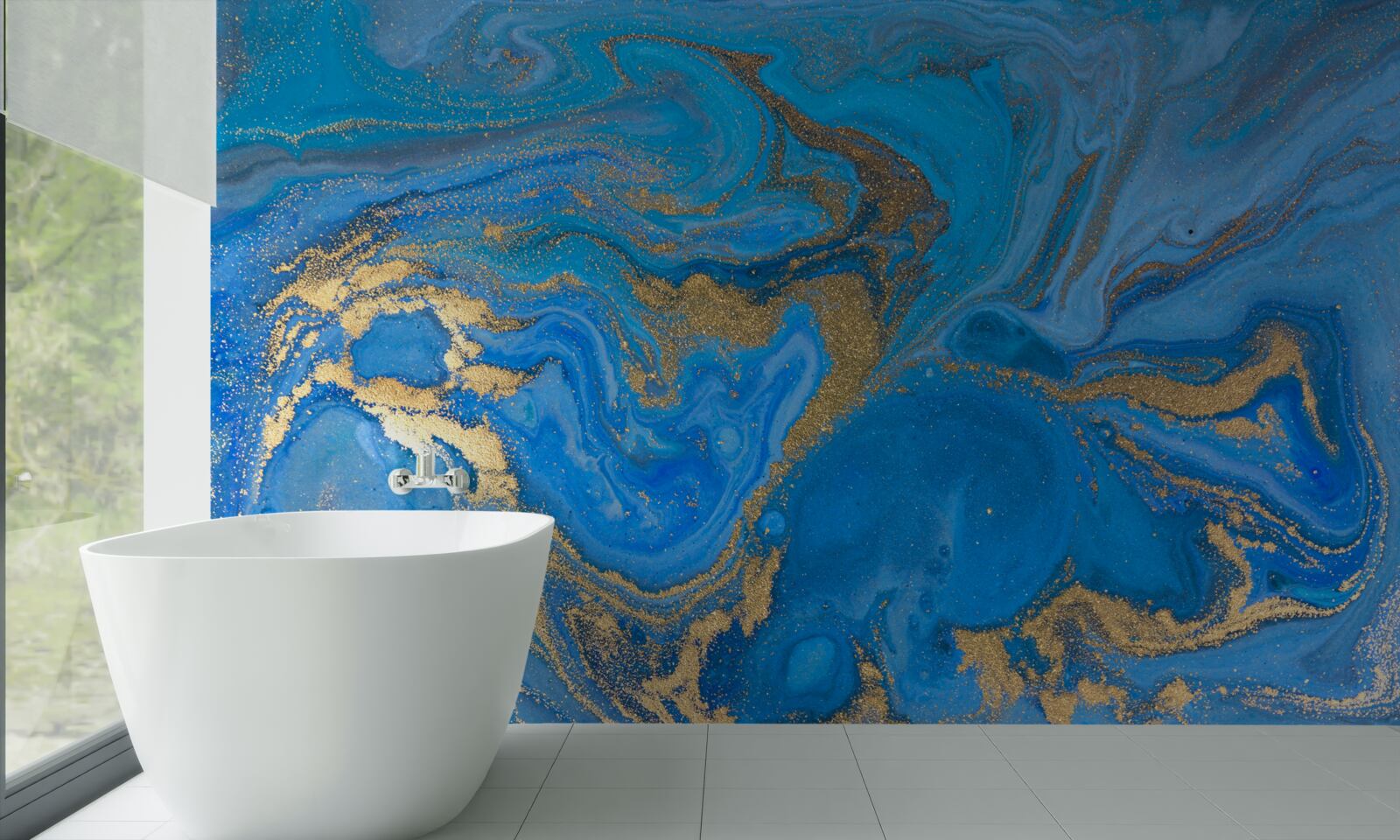 Фотошпалери синьо-золотий у стилі мармуру