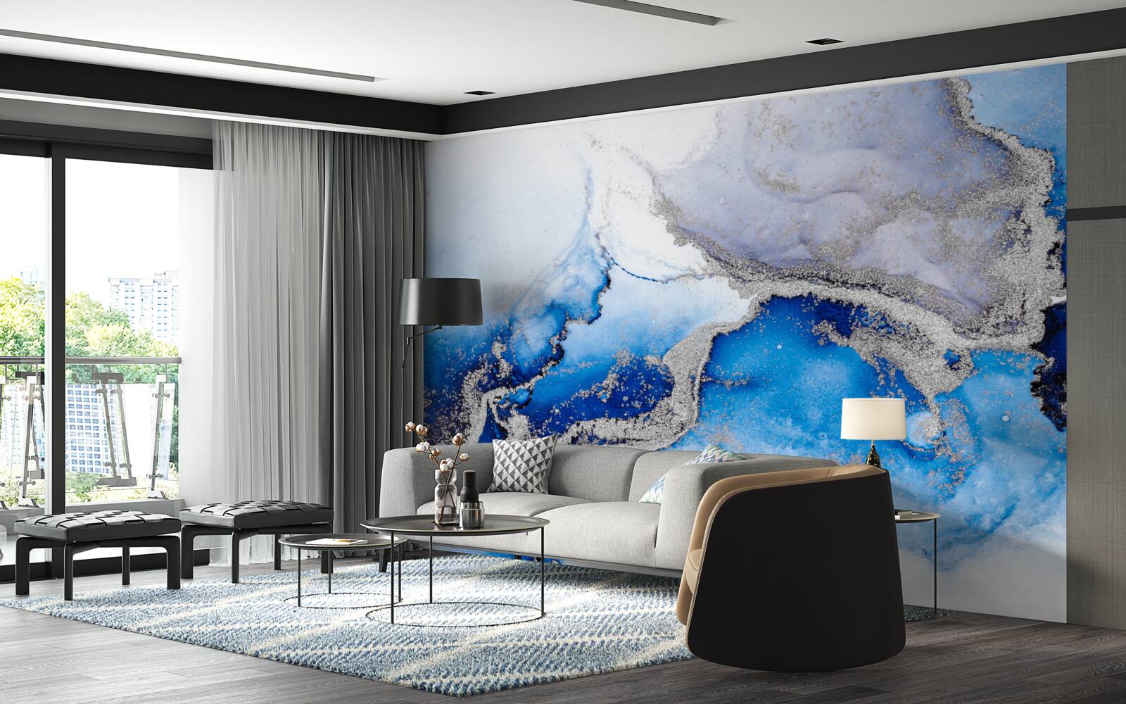 Фотошпалери екстравагантний абстрактний фон у синьому відтінку