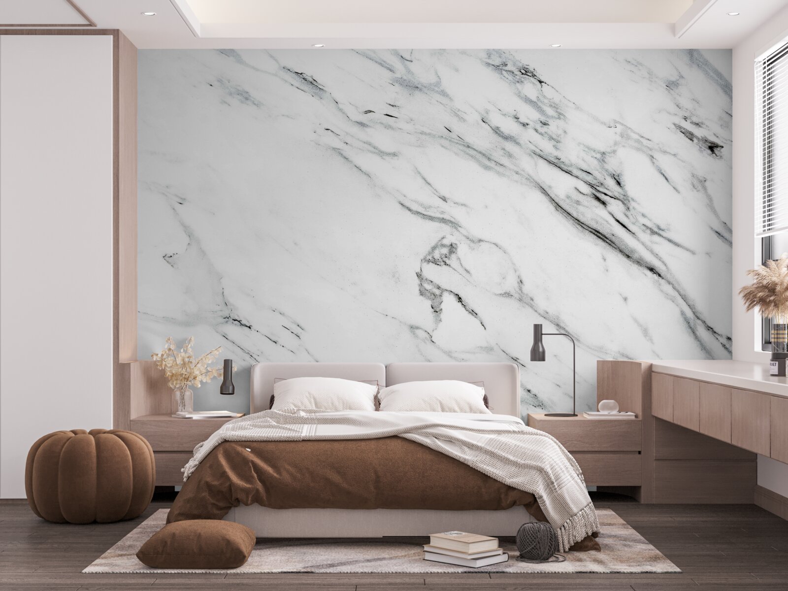 Фотошпалери білий мармур з сірими прожилками