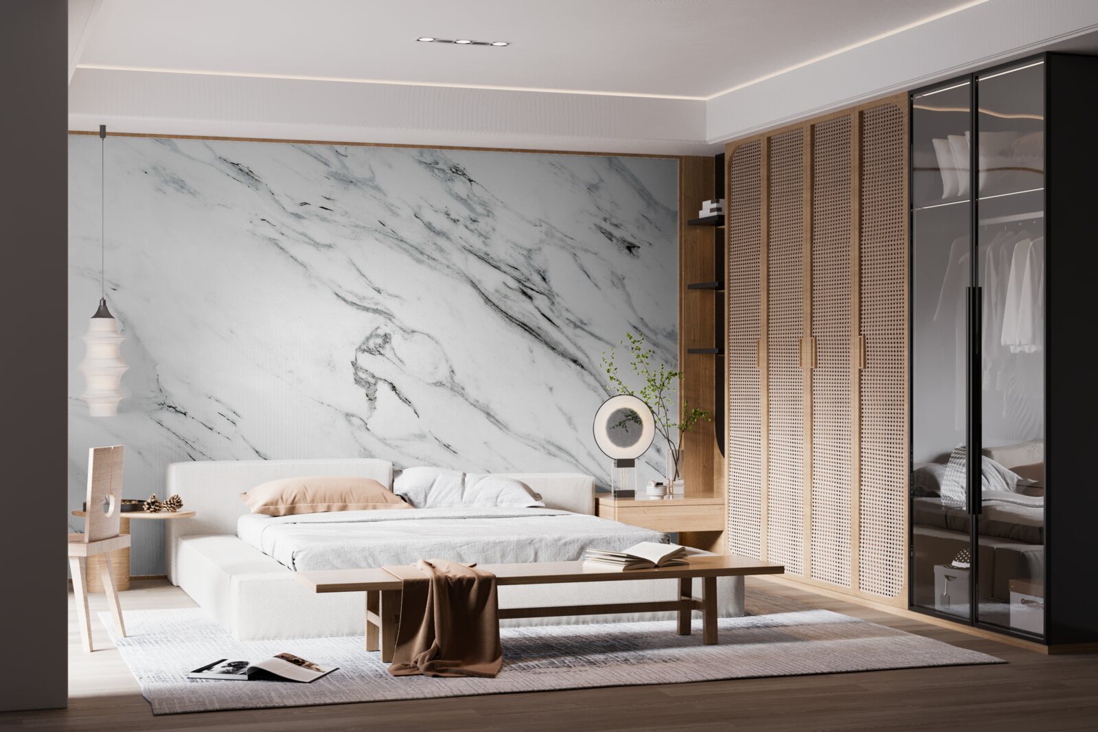 Фотошпалери білий мармур з сірими прожилками