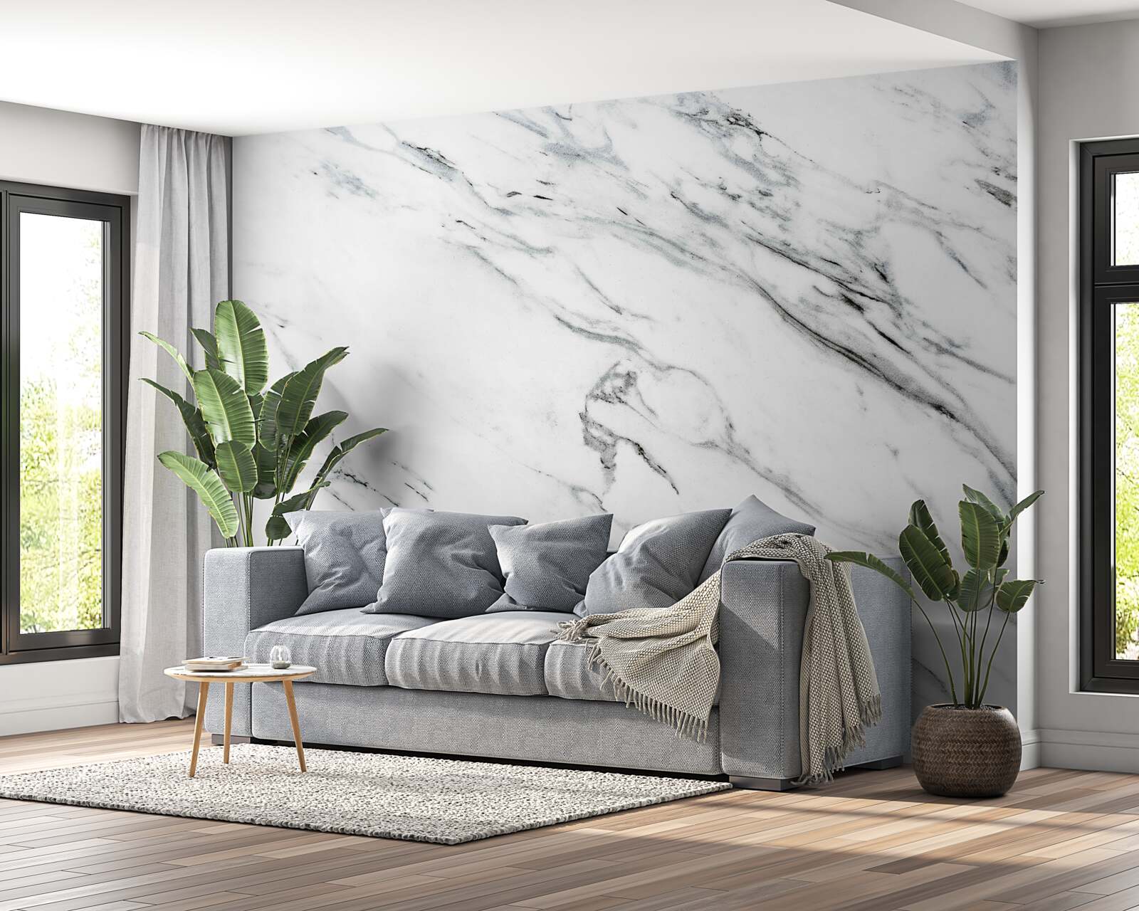 Фотошпалери білий мармур з сірими прожилками