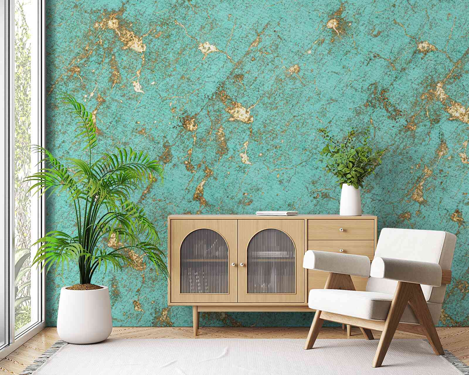 Фотошпалери золотий смарагд у мармурі