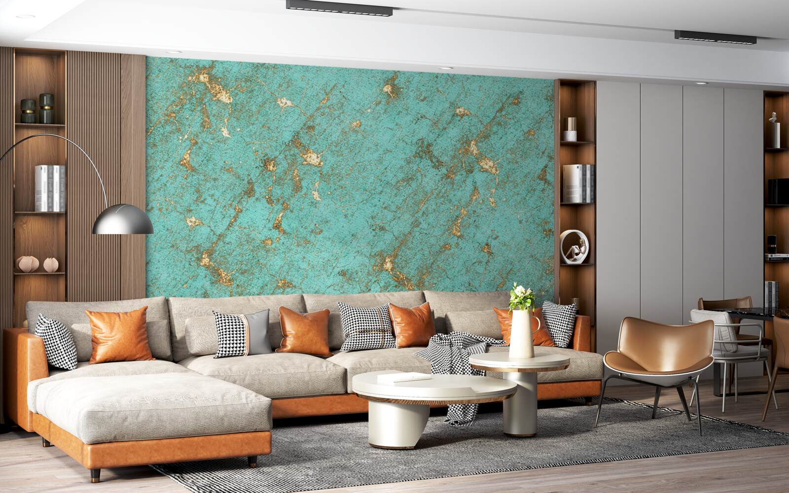 Фотошпалери золотий смарагд у мармурі