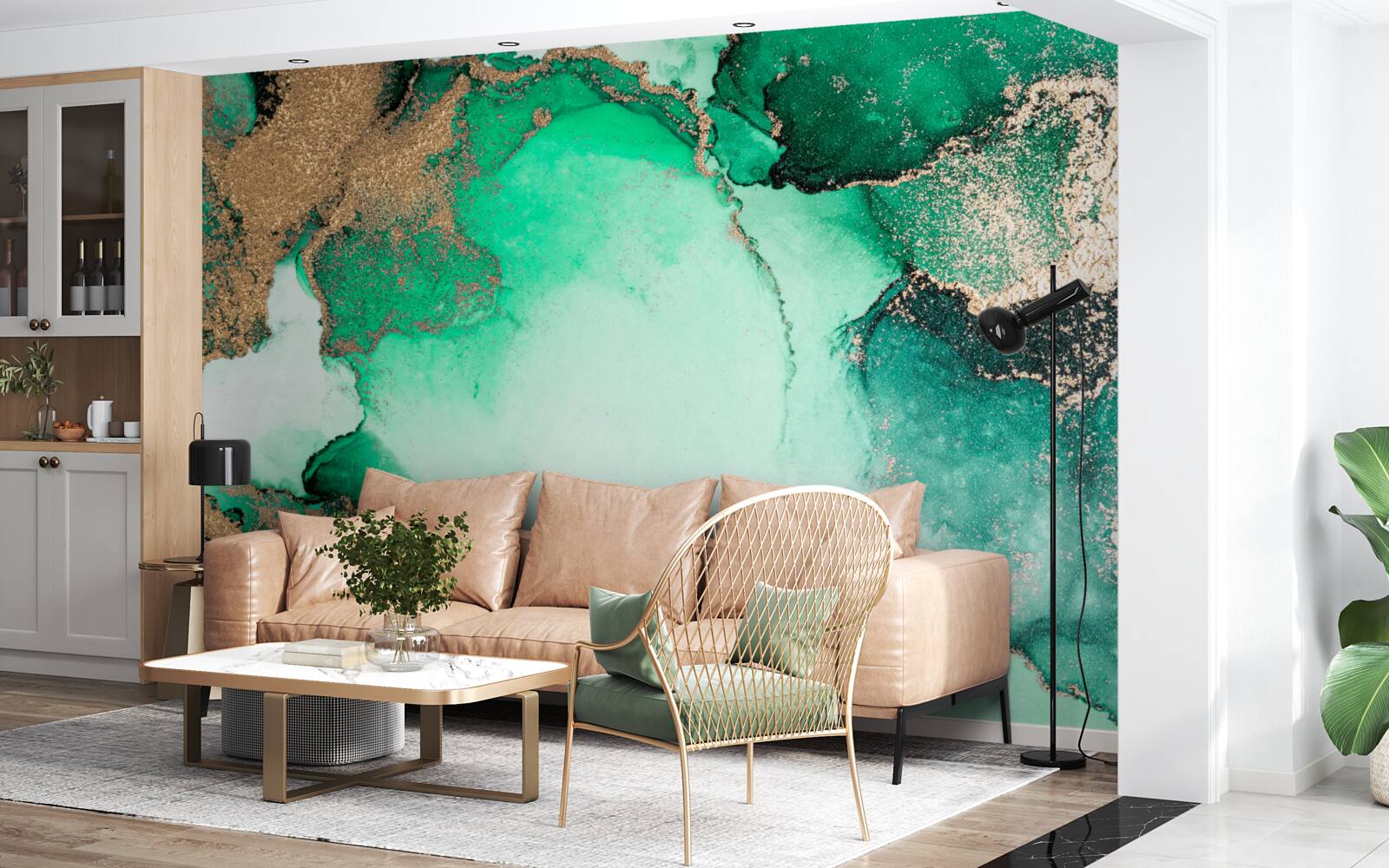 Фотошпалери золотисто-зелений абстрактний фон