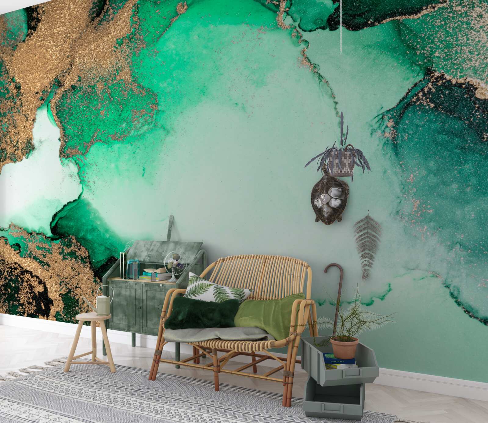 Фотошпалери золотисто-зелений абстрактний фон