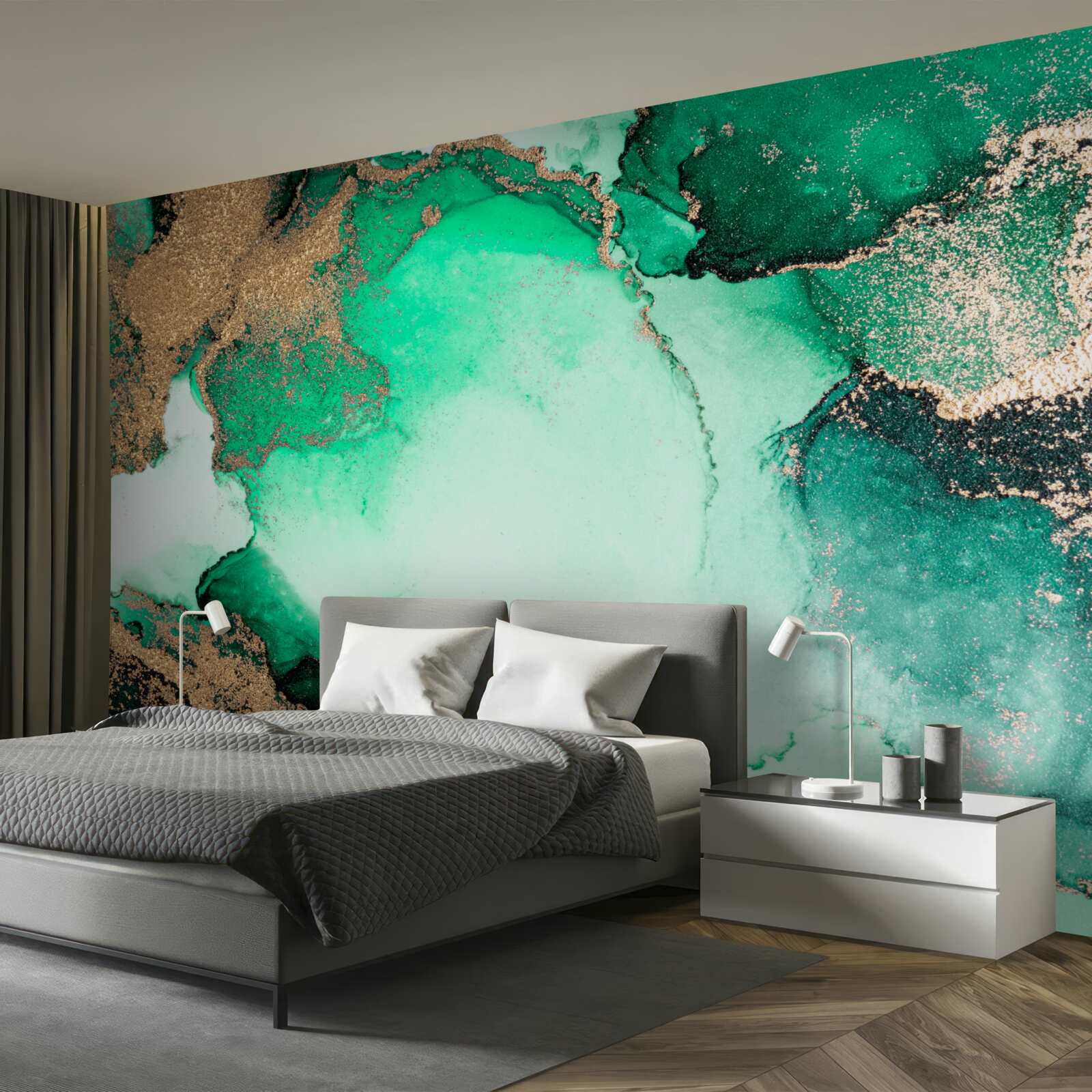 Фотошпалери золотисто-зелений абстрактний фон