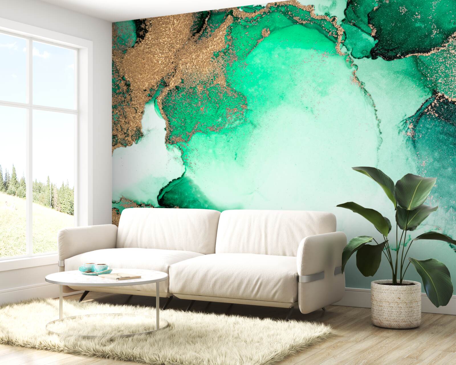 Фотошпалери золотисто-зелений абстрактний фон