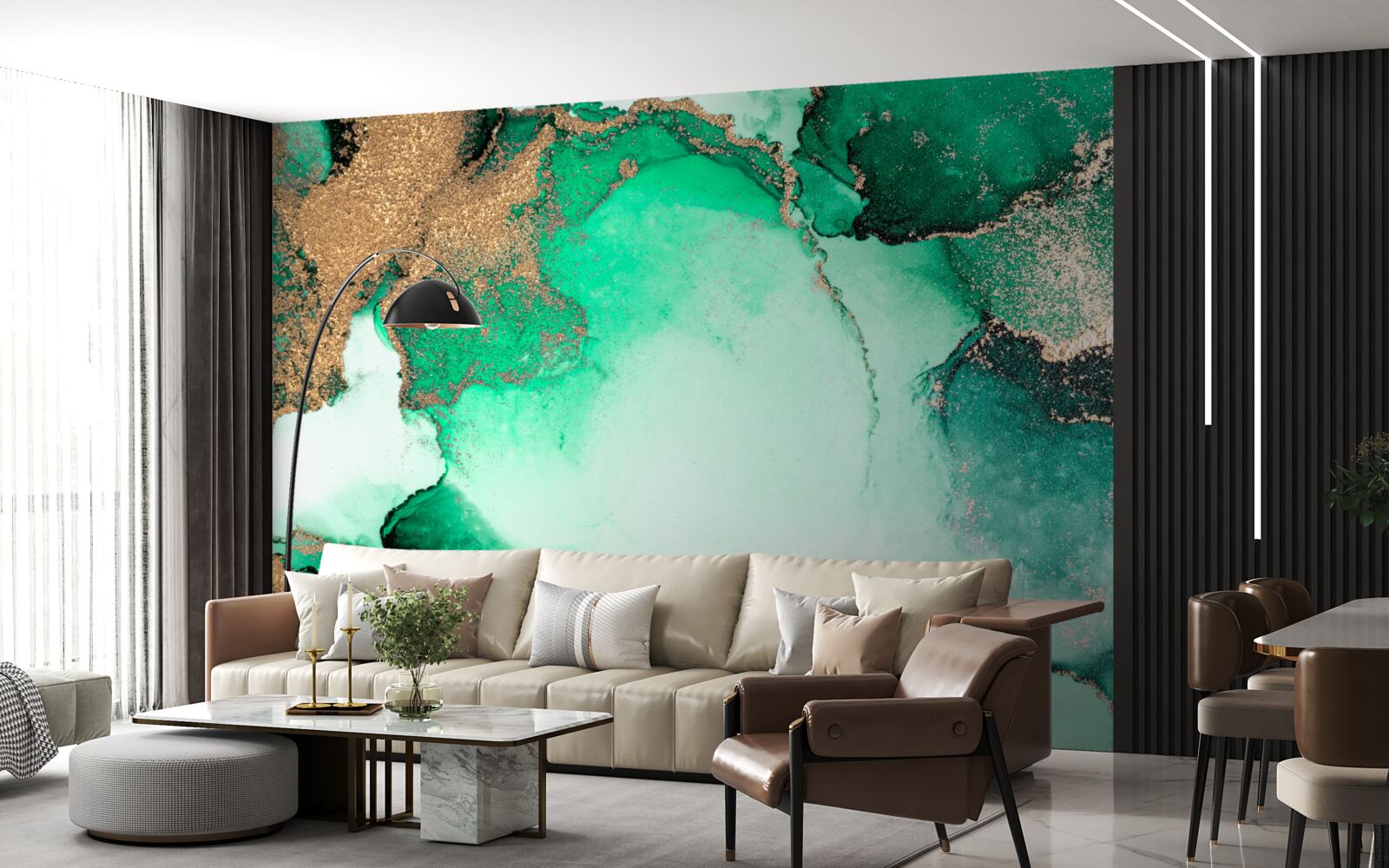 Фотошпалери золотисто-зелений абстрактний фон