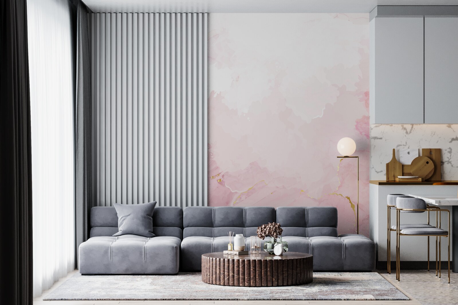 Фотошпалери мармур у м'яких відтінках білого та рожевого