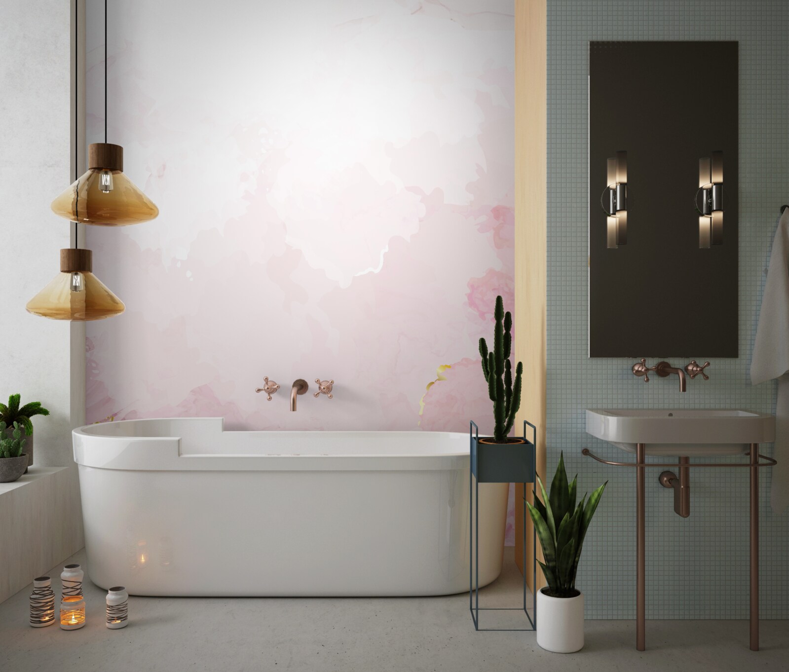 Фотошпалери мармур у м'яких відтінках білого та рожевого