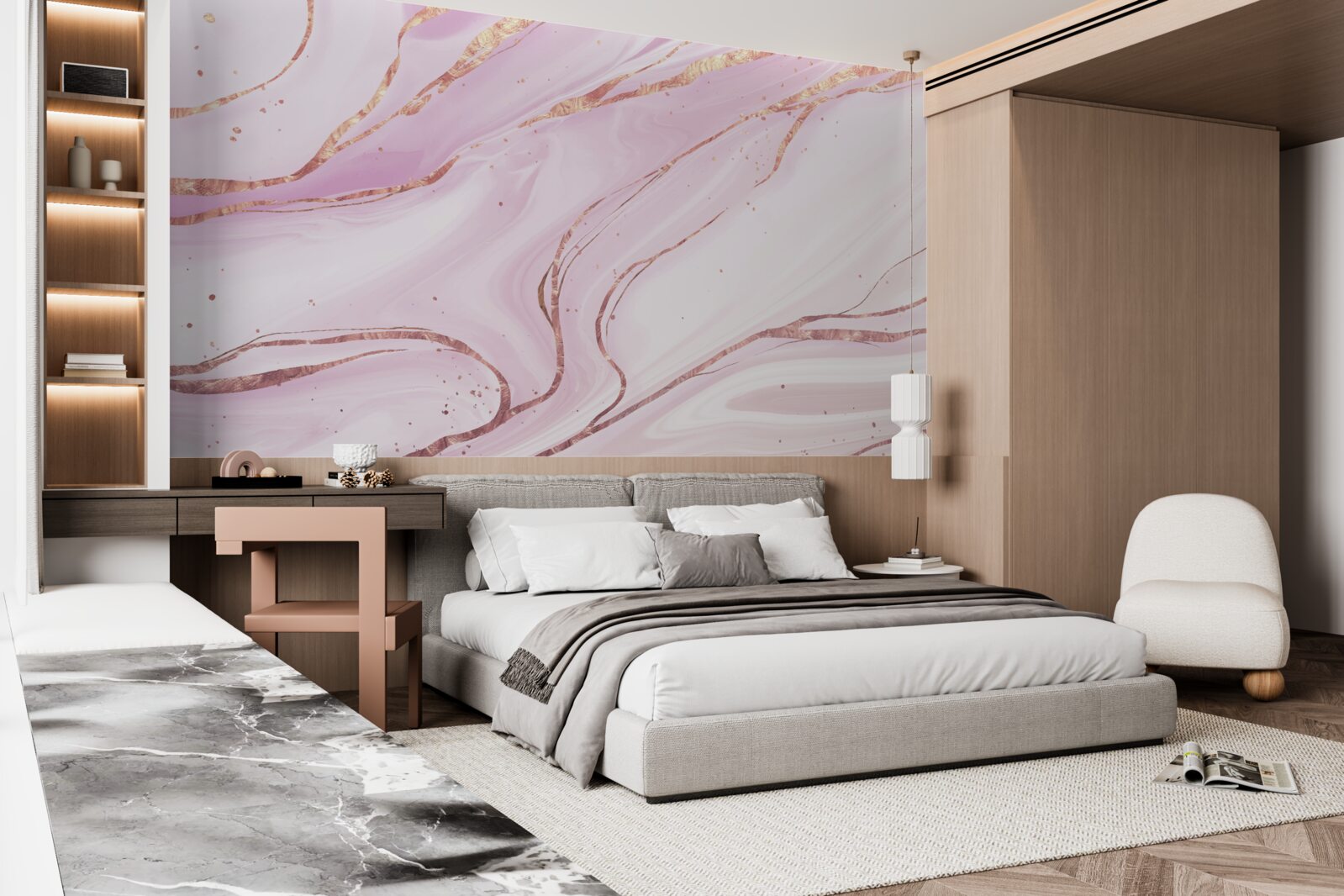 Фотошпалери мармур в рожевому пиловому відтінку