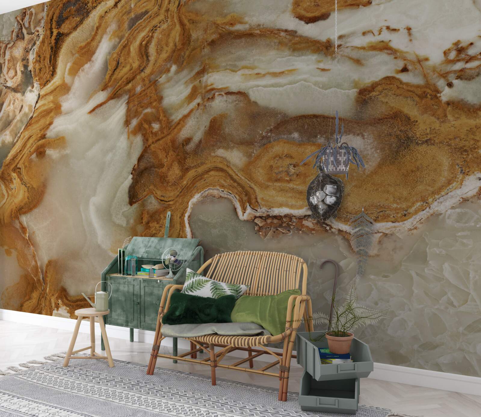 Фотошпалери білий мармур з коричневими прожилками