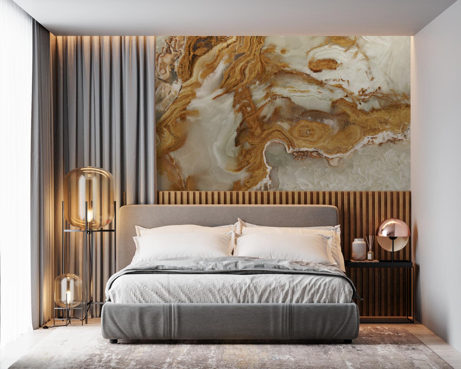 Фотошпалери білий мармур з коричневими прожилками