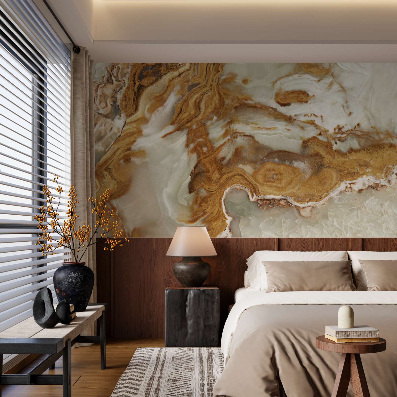 Фотошпалери білий мармур з коричневими прожилками