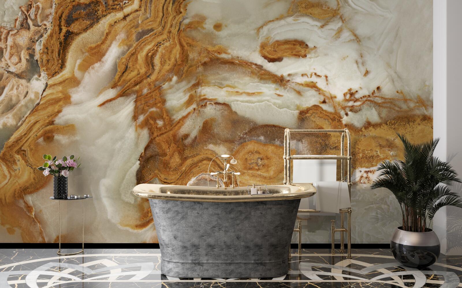 Фотошпалери білий мармур з коричневими прожилками