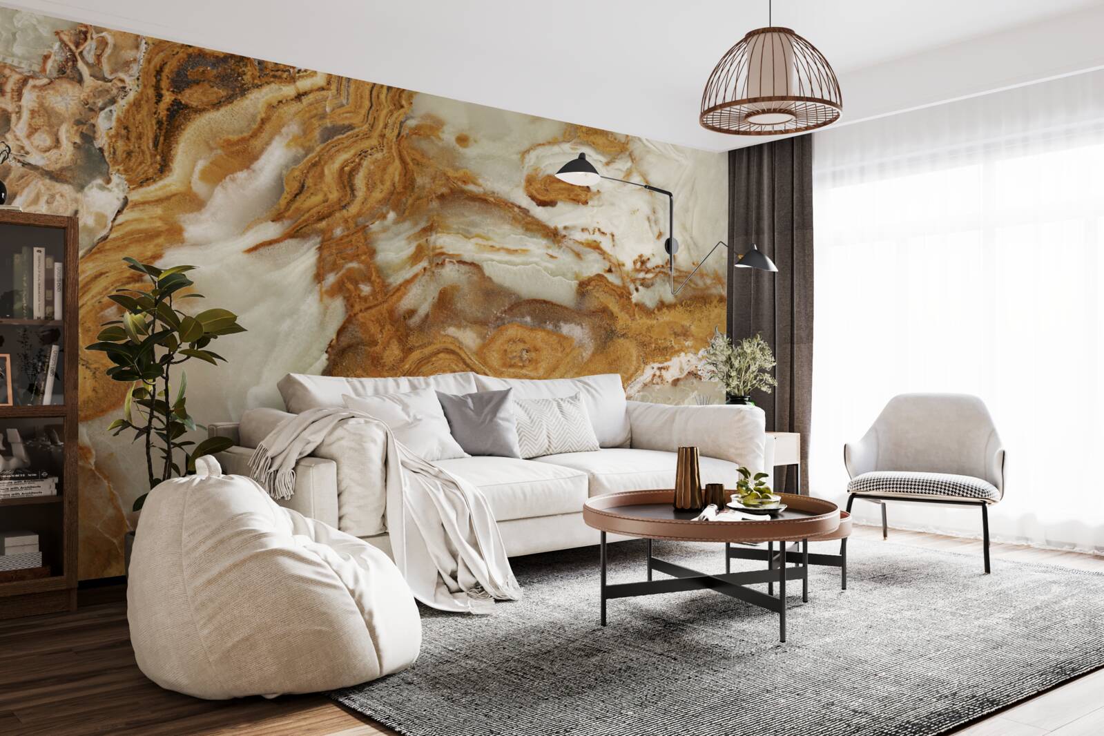 Фотошпалери білий мармур з коричневими прожилками