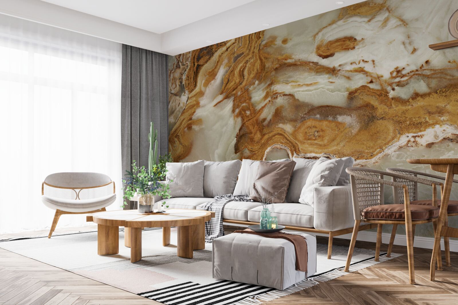 Фотошпалери білий мармур з коричневими прожилками