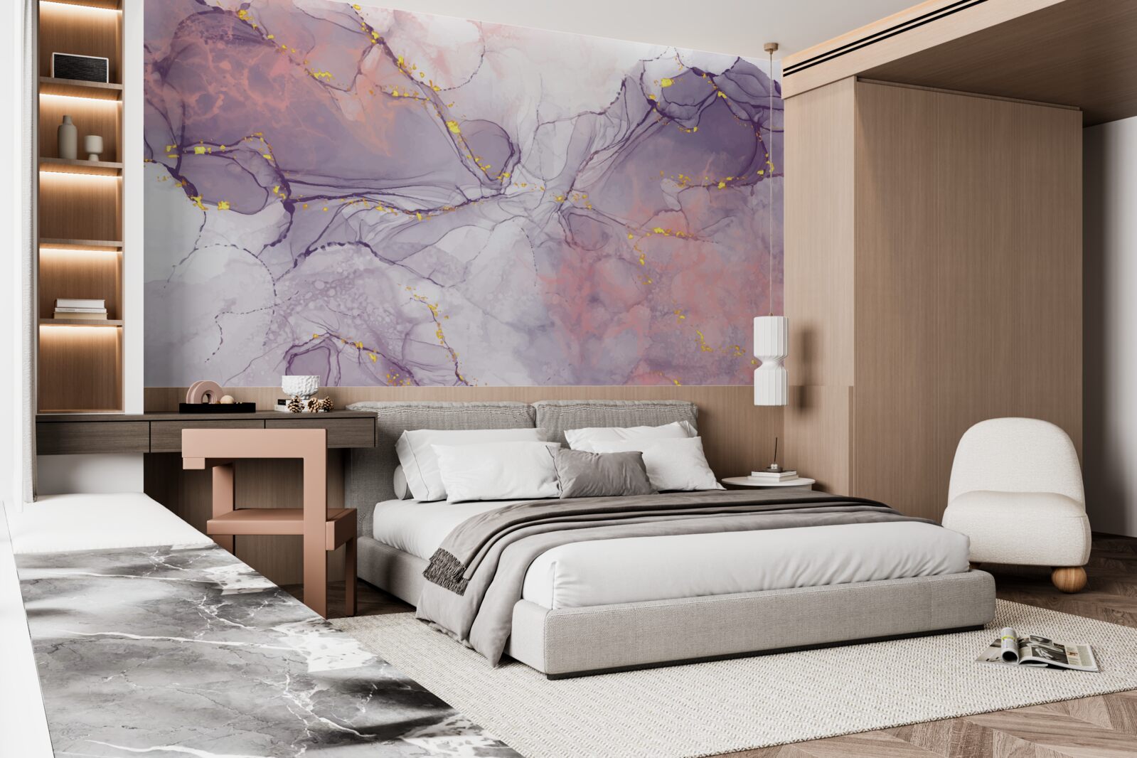 Фотошпалери мармурове тло у відтінках рожевого та бузкового
