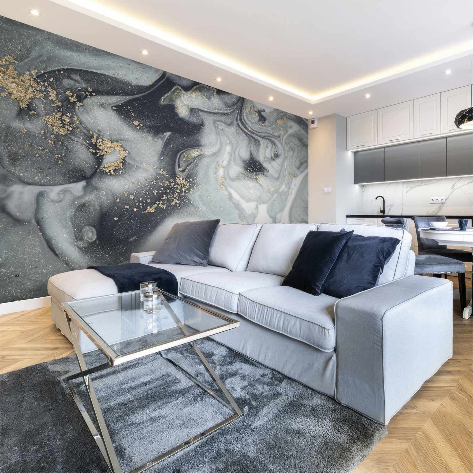 Фотошпалери золоті піщинки на сірій мармуровій поверхні