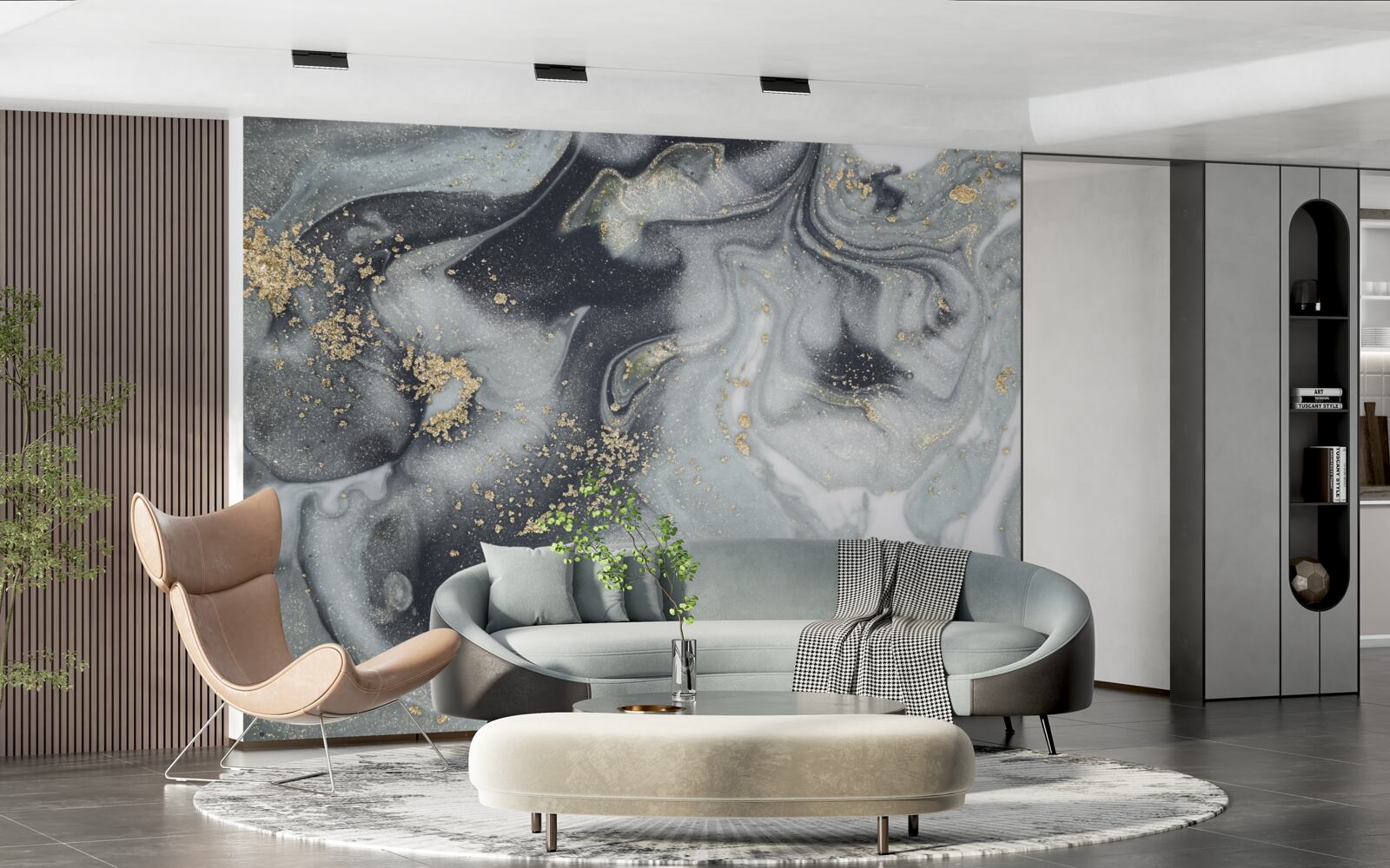 Фотошпалери золоті піщинки на сірій мармуровій поверхні