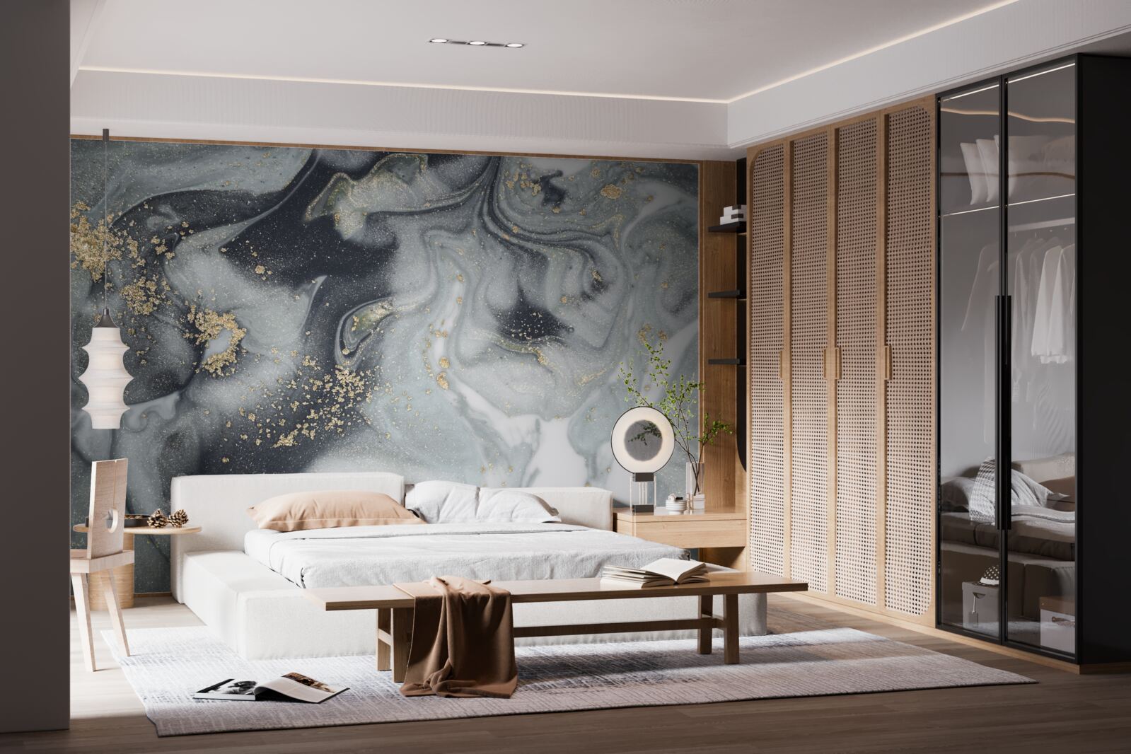 Фотошпалери золоті піщинки на сірій мармуровій поверхні