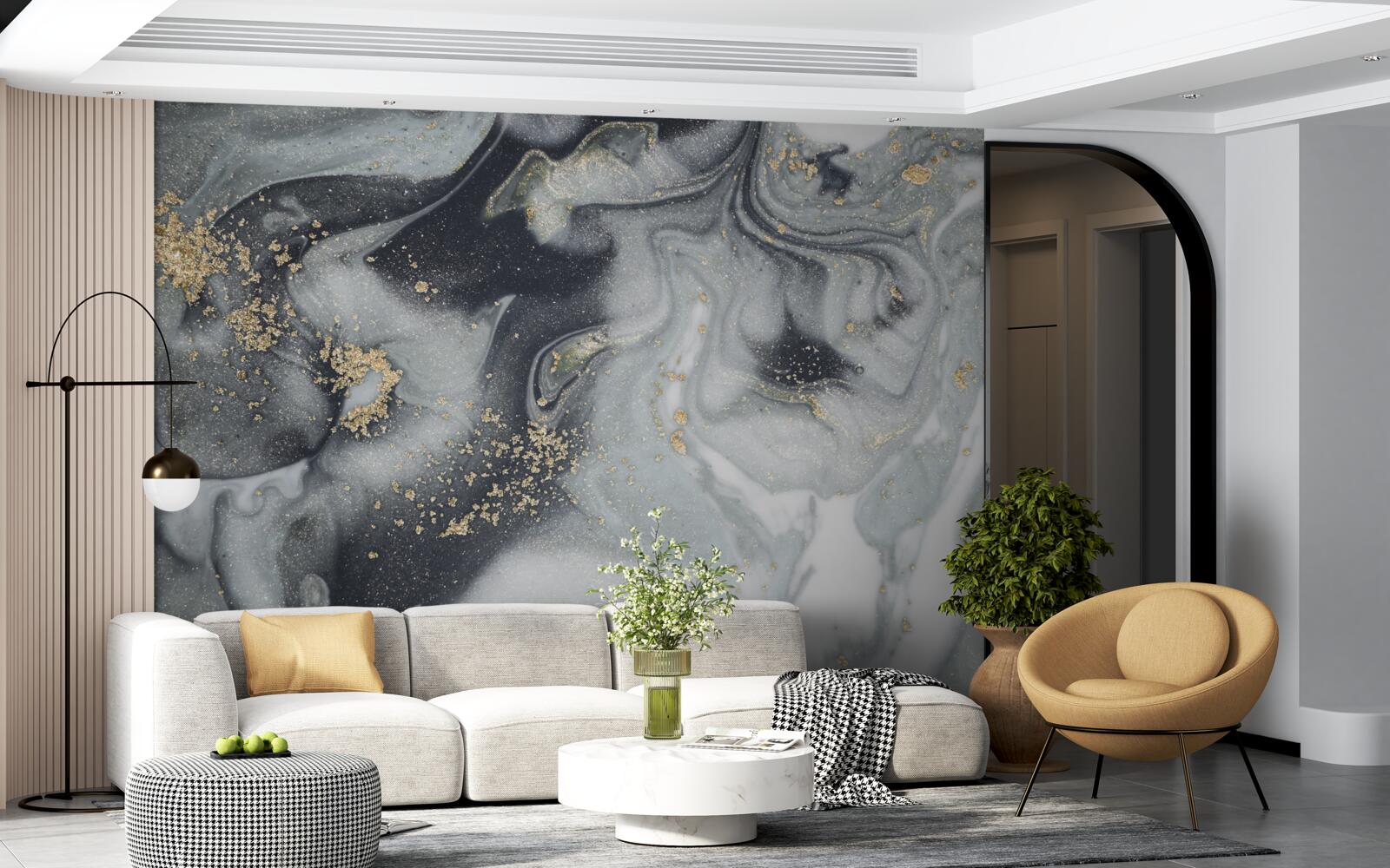 Фотошпалери золоті піщинки на сірій мармуровій поверхні