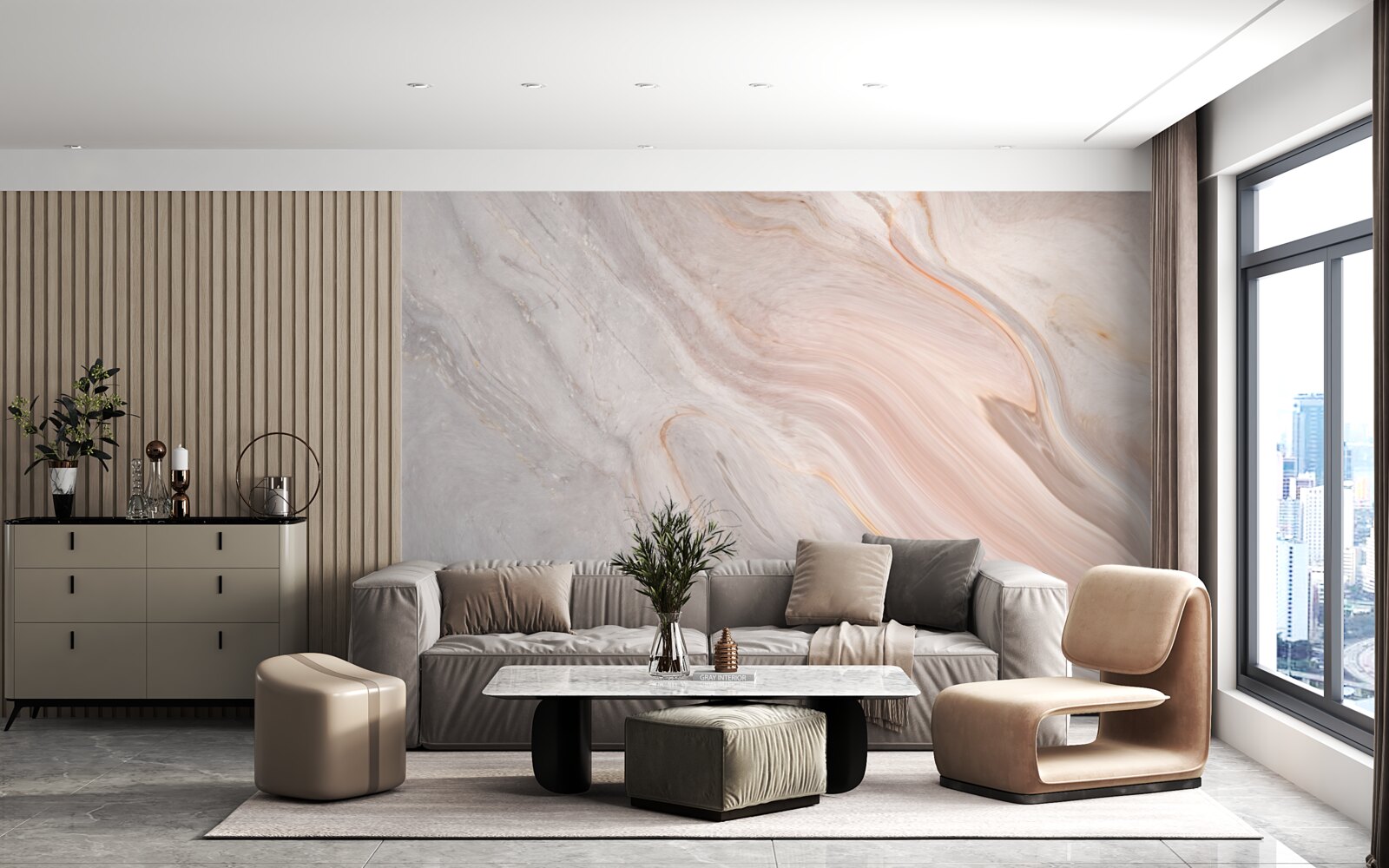 Фотошпалери м'який мармур в пудрових відтінках