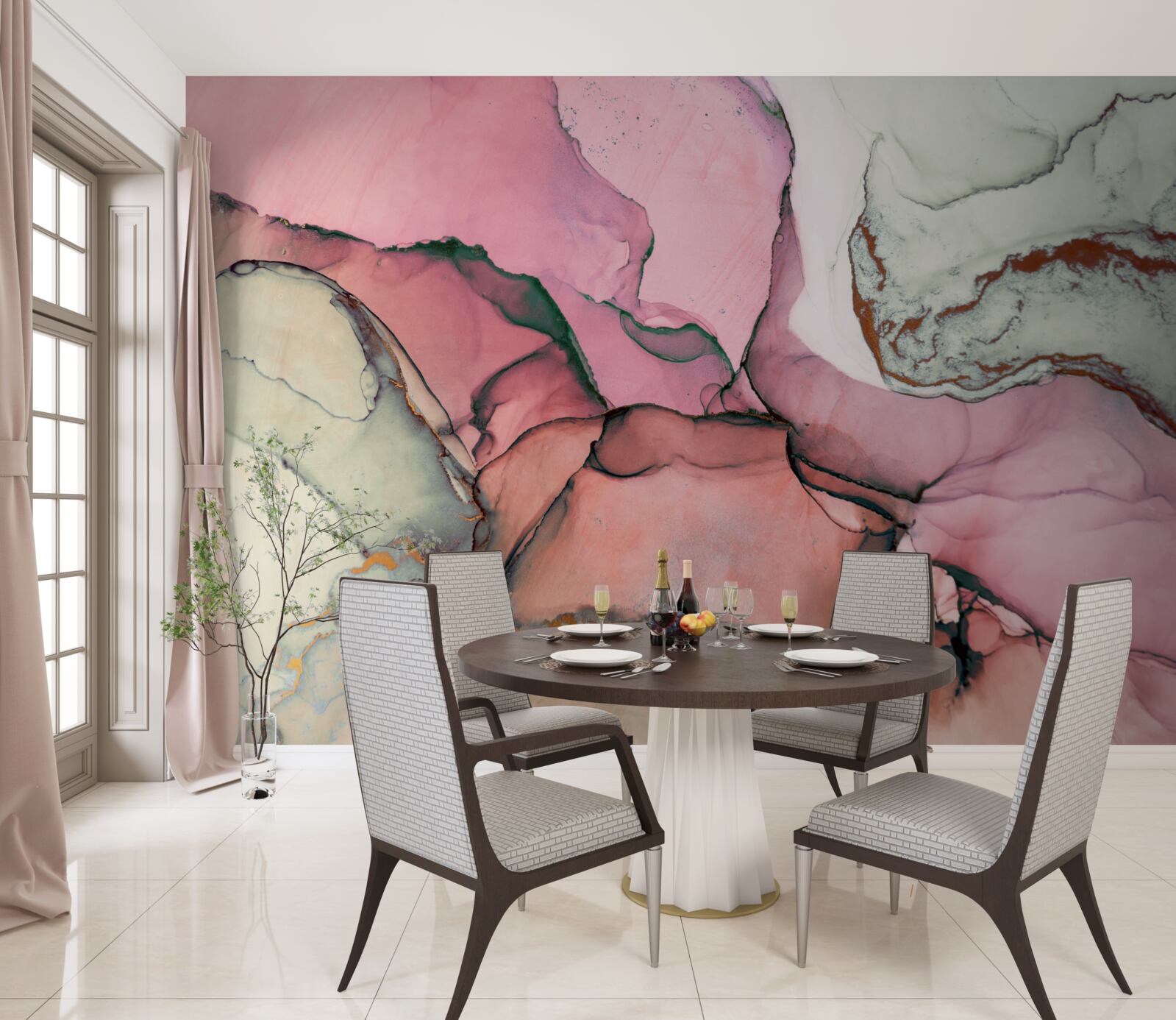 Фотошпалери мармур у відтінках рожевого, натхненний абстракцією