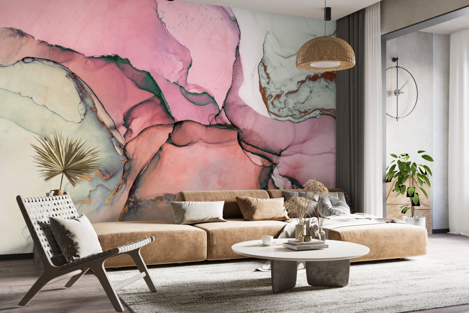 Фотошпалери мармур у відтінках рожевого, натхненний абстракцією