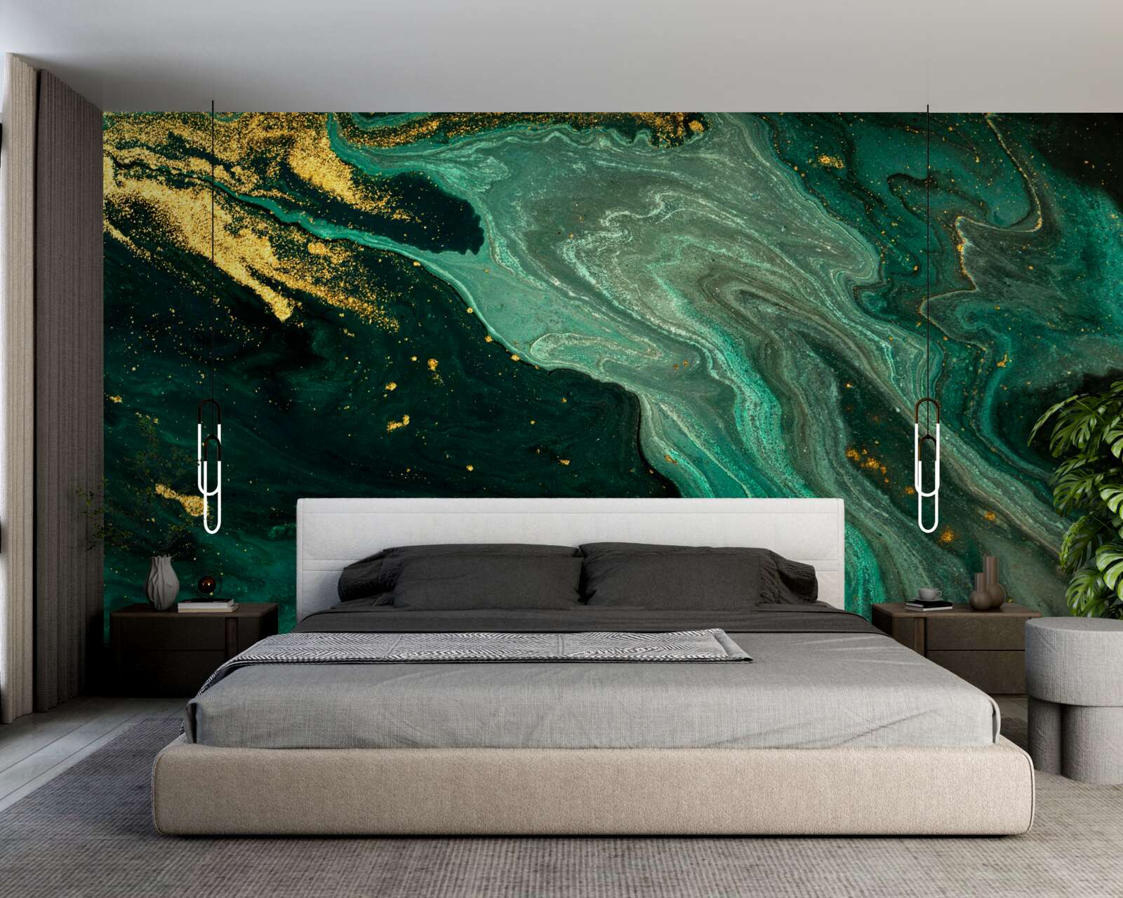 Фотошпалери золоті візерунки на смарагдовому тлі