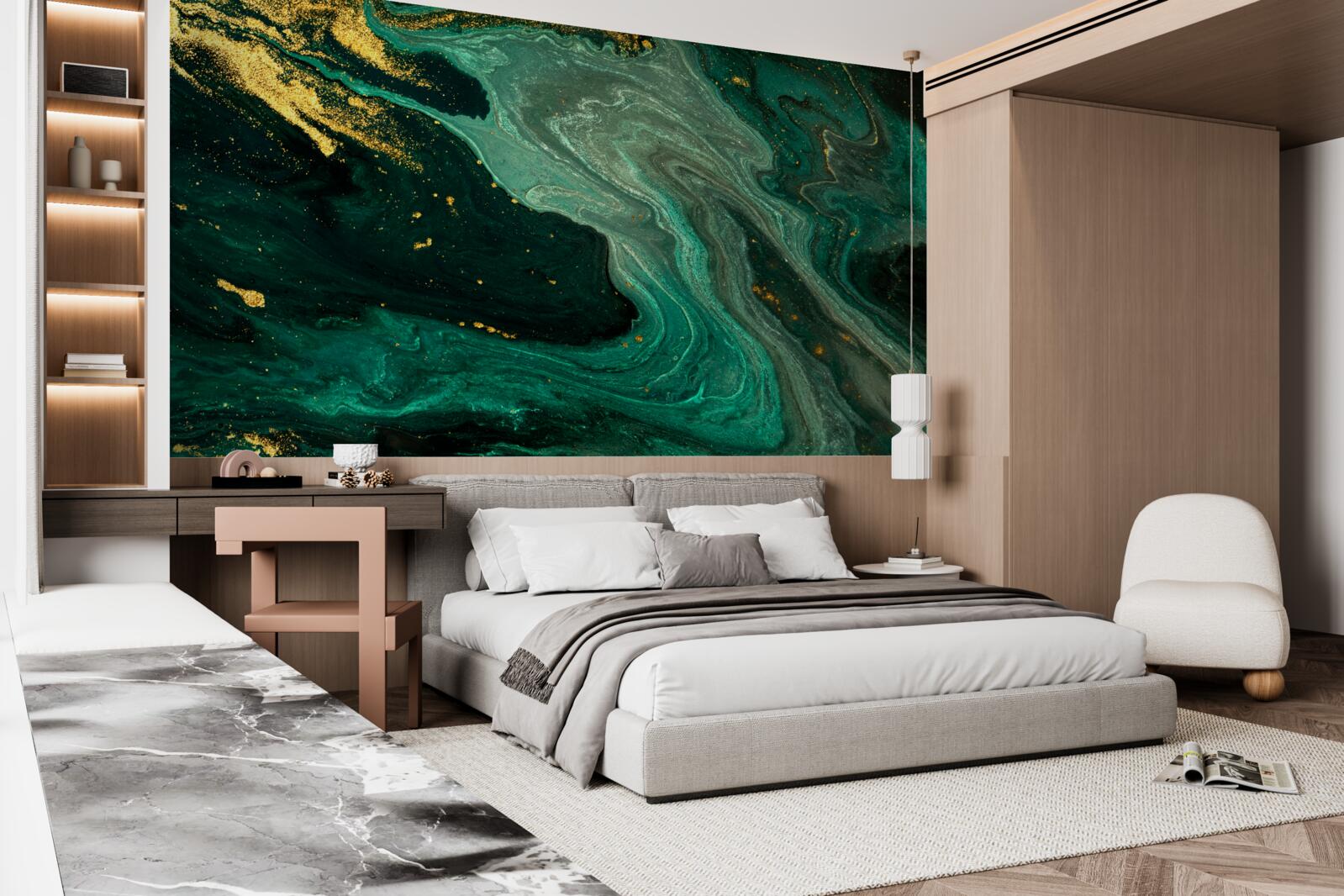 Фотошпалери золоті візерунки на смарагдовому тлі