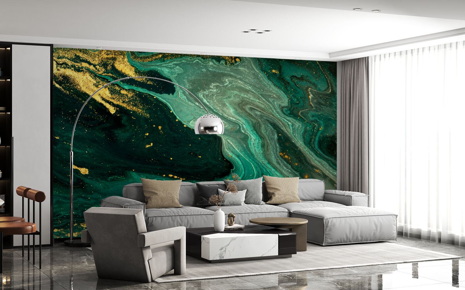 Фотошпалери золоті візерунки на смарагдовому тлі