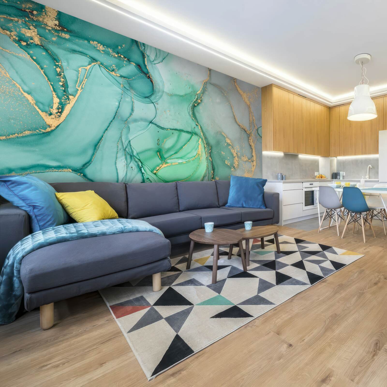 Фотошпалери смарагдова абстракція з золотими тонами