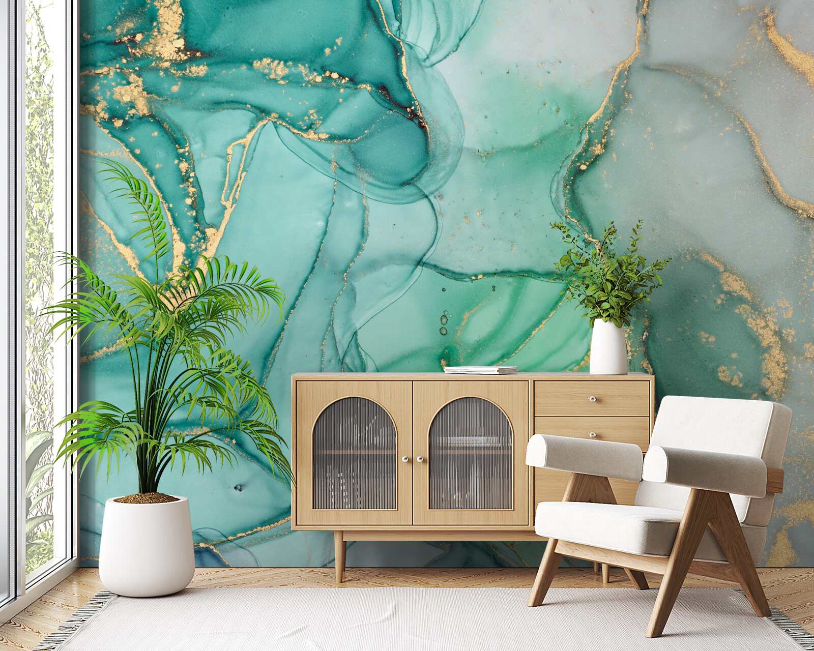 Фотошпалери смарагдова абстракція з золотими тонами