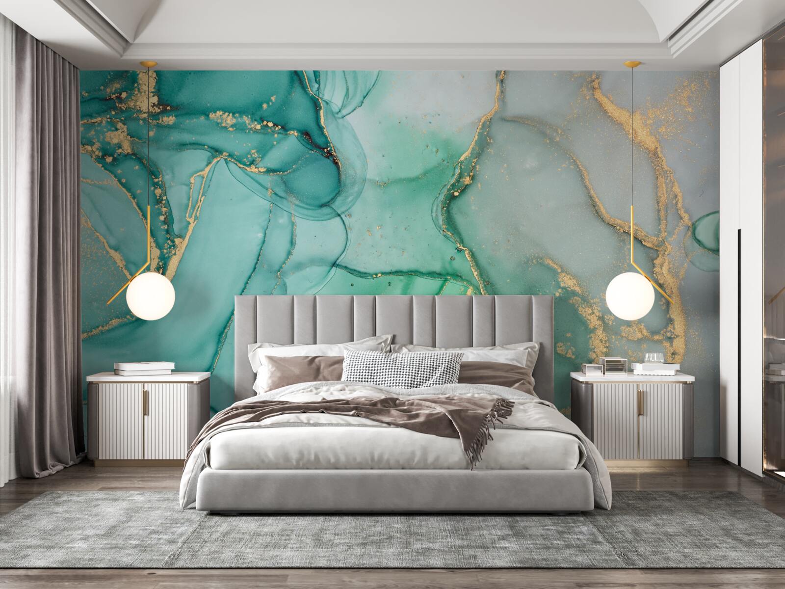 Фотошпалери смарагдова абстракція з золотими тонами