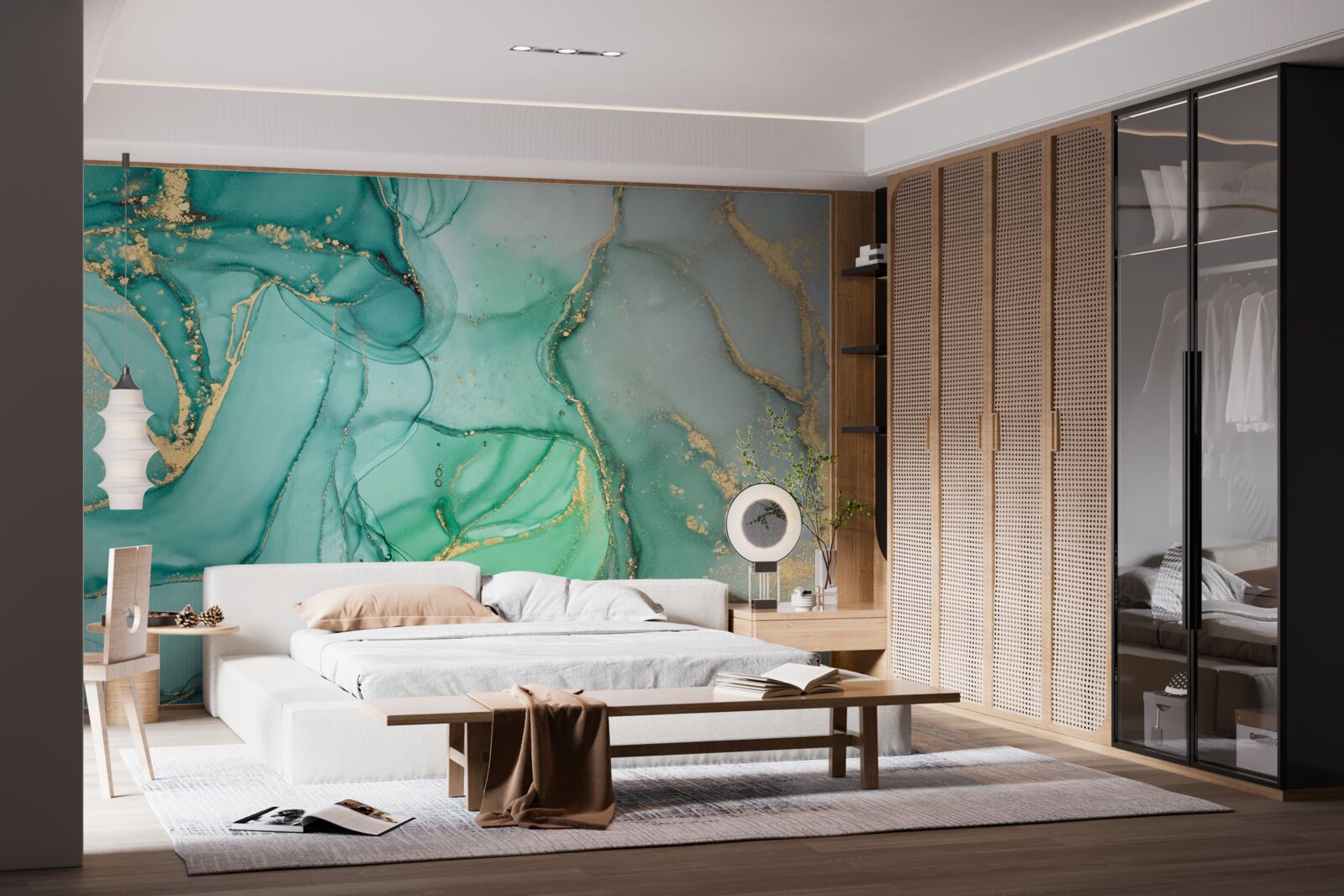 Фотошпалери смарагдова абстракція з золотими тонами